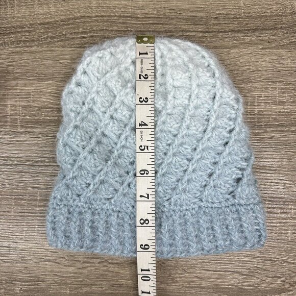 Handmade Women's New Ombré Light Blue Braided Virgin Wool Knit Winter Beanie M/L - Picture 5 of 6